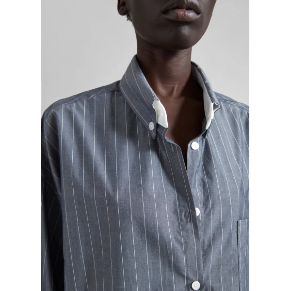 The Frankie Shop Lorna Shirt - Grey/White Pinstripe - Oversized Minimalist Tops in Grey - Shop at Luxury Shoes 