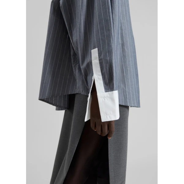 The Frankie Shop Lorna Shirt - Grey/White Pinstripe - Oversized Minimalist Tops in Grey - Shop at Luxury Shoes 
