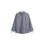 The Frankie Shop Lorna Shirt - Grey/White Pinstripe - Oversized Minimalist Tops in Grey - Shop at Luxury Shoes 