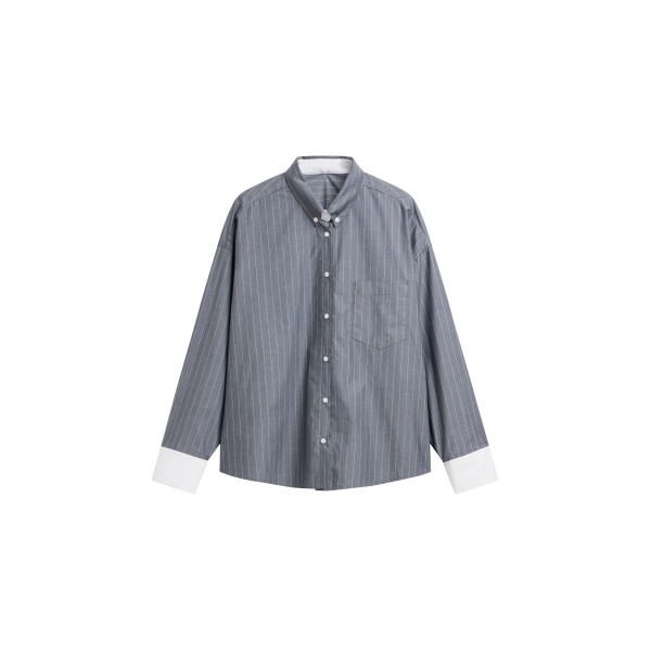 The Frankie Shop Lorna Shirt - Grey/White Pinstripe - Oversized Minimalist Tops in Grey - Shop at Luxury Shoes 