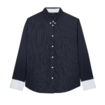 The Frankie Shop Lorna Shirt - Navy/White Pinstripe - Oversized Minimalist Tops in Blue - Shop at Luxury Shoes 