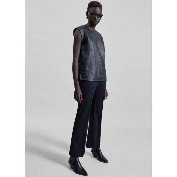 The Frankie Shop Loulou De Saison Fiza Ostrich-Effect Leather Top - Black - Oversized Minimalist Tops in Black - Shop at Luxury Shoes 