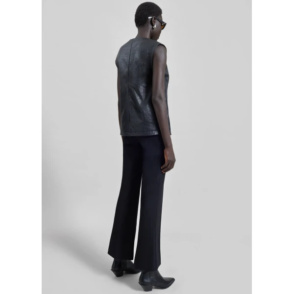 The Frankie Shop Loulou De Saison Fiza Ostrich-Effect Leather Top - Black - Oversized Minimalist Tops in Black - Shop at Luxury Shoes 