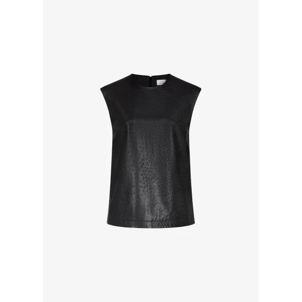 The Frankie Shop Loulou De Saison Fiza Ostrich-Effect Leather Top - Black - Oversized Minimalist Tops in Black - Shop at Luxury Shoes 