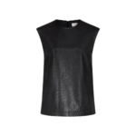 The Frankie Shop Loulou De Saison Fiza Ostrich-Effect Leather Top - Black - Oversized Minimalist Tops in Black - Shop at Luxury Shoes 