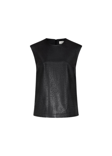 The Frankie Shop Loulou De Saison Fiza Ostrich-Effect Leather Top - Black - Oversized Minimalist Tops in Black - Shop at Luxury Shoes 
