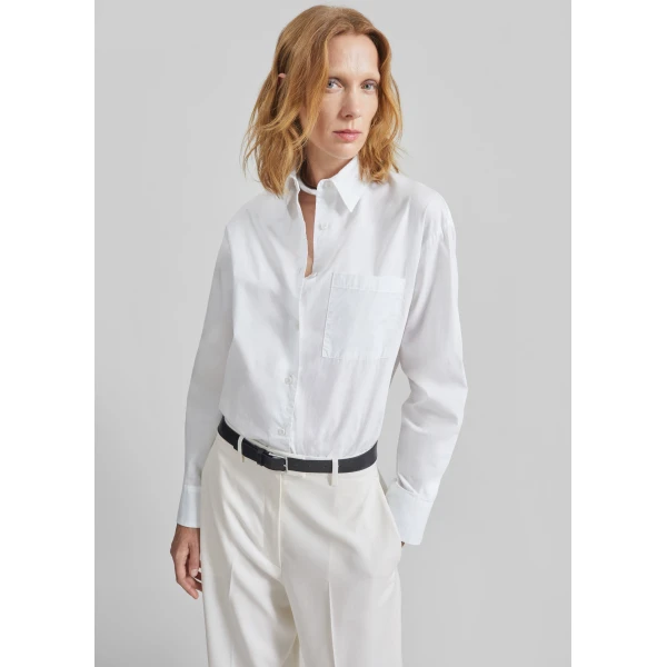 The Frankie Shop Lui Organic Cotton Shirt - White - Oversized Minimalist Tops in White - Shop at Luxury Shoes 