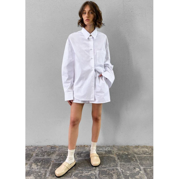 The Frankie Shop Lui Organic Cotton Shirt - White - Oversized Minimalist Tops in White - Shop at Luxury Shoes 