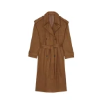 The Frankie Shop Lulea Faux Suede Trench Coat - Camel - Oversized Minimalist Coats in Brown - Shop at Luxury Shoes 
