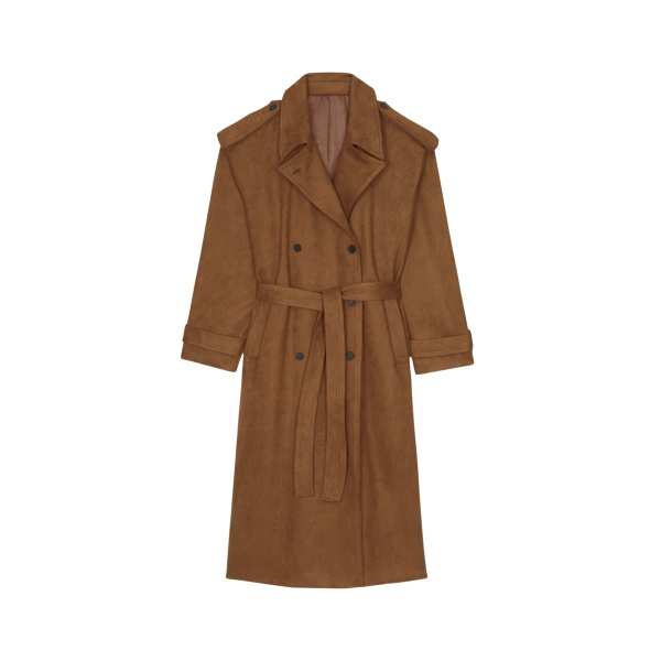 The Frankie Shop Lulea Faux Suede Trench Coat - Camel - Oversized Minimalist Coats in Brown - Shop at Luxury Shoes 