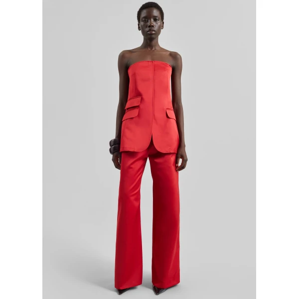The Frankie Shop Luma Satin Bustier - Red - Oversized Minimalist Tops in Red - Shop at Luxury Shoes 