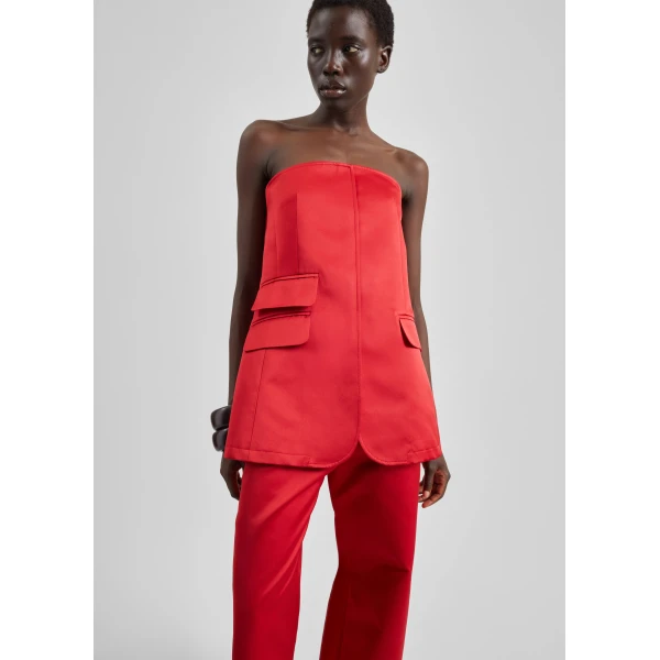 The Frankie Shop Luma Satin Bustier - Red - Oversized Minimalist Tops in Red - Shop at Luxury Shoes 