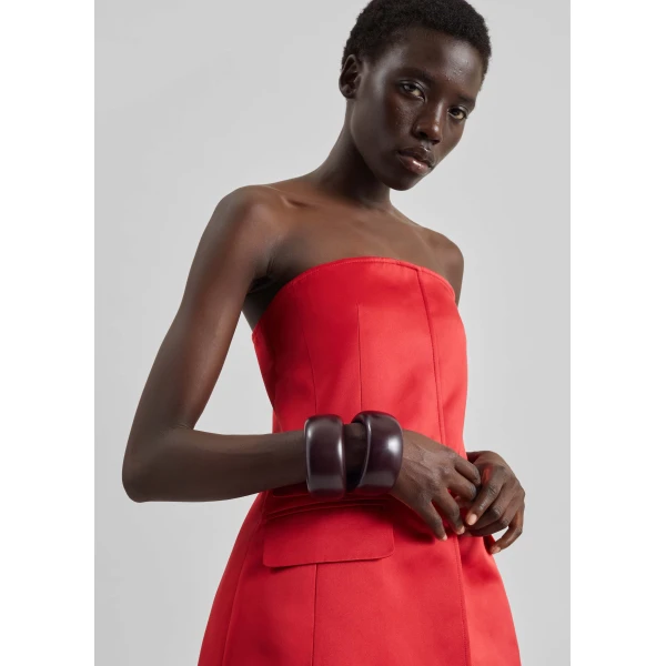 The Frankie Shop Luma Satin Bustier - Red - Oversized Minimalist Tops in Red - Shop at Luxury Shoes 