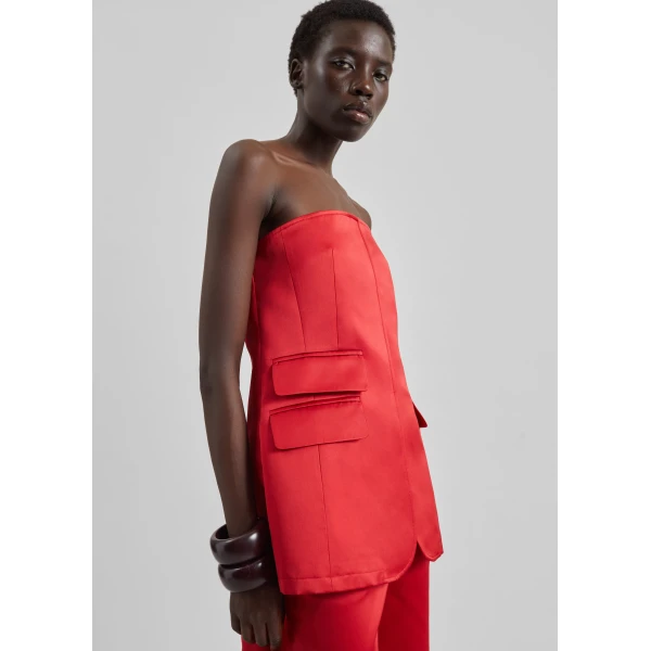 The Frankie Shop Luma Satin Bustier - Red - Oversized Minimalist Tops in Red - Shop at Luxury Shoes 