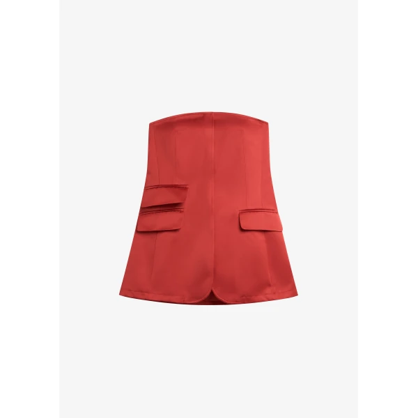 The Frankie Shop Luma Satin Bustier - Red - Oversized Minimalist Tops in Red - Shop at Luxury Shoes 