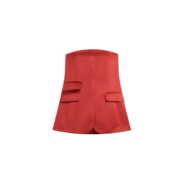 The Frankie Shop Luma Satin Bustier - Red - Oversized Minimalist Tops in Red - Shop at Luxury Shoes 
