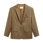 The Frankie Shop Lyra Oversized Houndstooth Blazer - Camel - Oversized Minimalist Jackets in Brown - Shop at Luxury Shoes 
