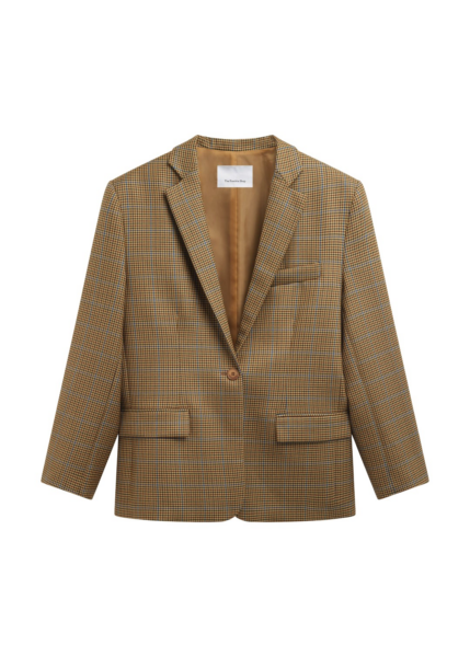 The Frankie Shop Lyra Oversized Houndstooth Blazer - Camel - Oversized Minimalist Jackets in Brown - Shop at Luxury Shoes 