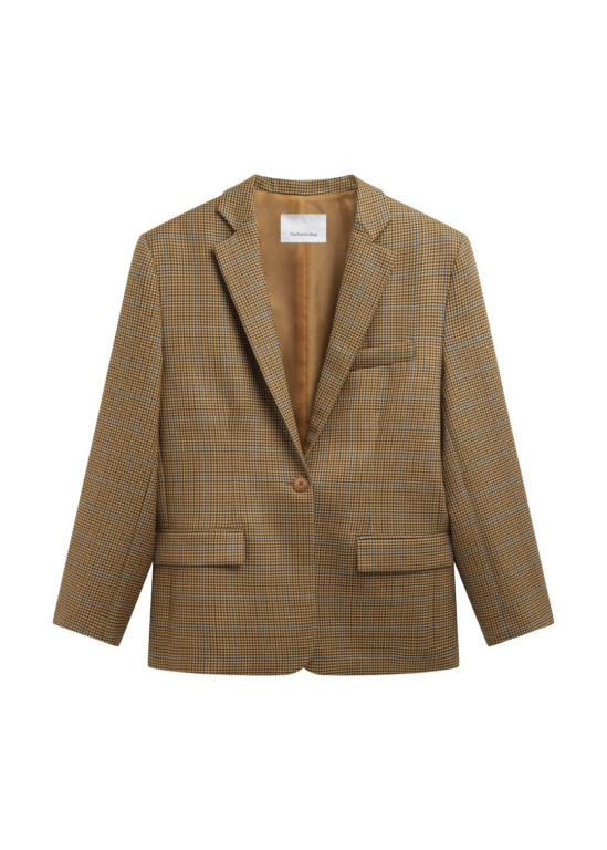The Frankie Shop Lyra Oversized Houndstooth Blazer - Camel - Oversized Minimalist Jackets in Brown - Shop at Luxury Shoes 