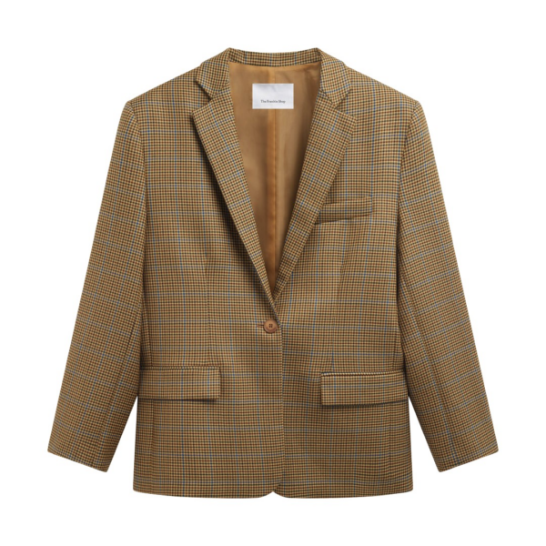 The Frankie Shop Lyra Oversized Houndstooth Blazer - Camel - Oversized Minimalist Jackets in Brown - Shop at Luxury Shoes 