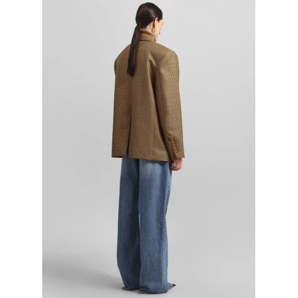 The Frankie Shop Lyra Oversized Houndstooth Blazer - Camel - Oversized Minimalist Jackets in Brown - Shop at Luxury Shoes 
