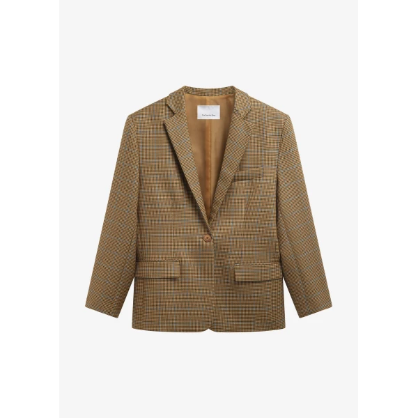 The Frankie Shop Lyra Oversized Houndstooth Blazer - Camel - Oversized Minimalist Jackets in Brown - Shop at Luxury Shoes 