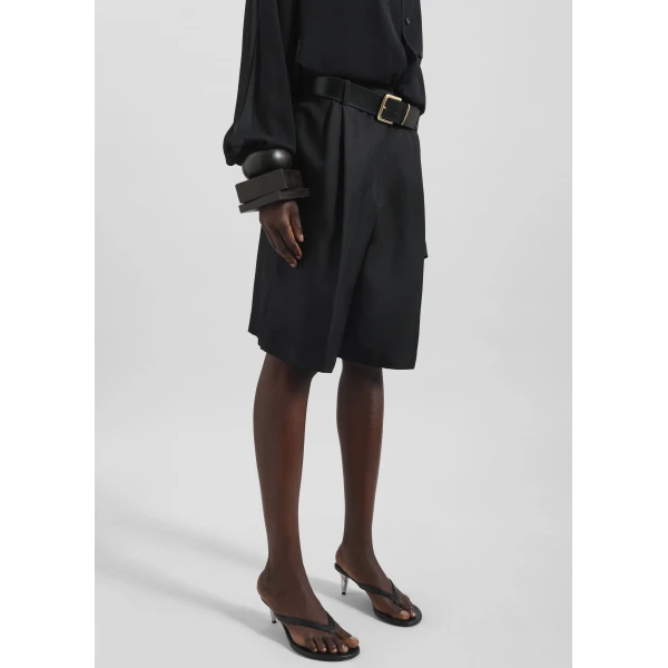 The Frankie Shop Marfa Pleated Silk Bermuda Shorts - Black - Oversized Minimalist Shorts in Black - Shop at Luxury Shoes 