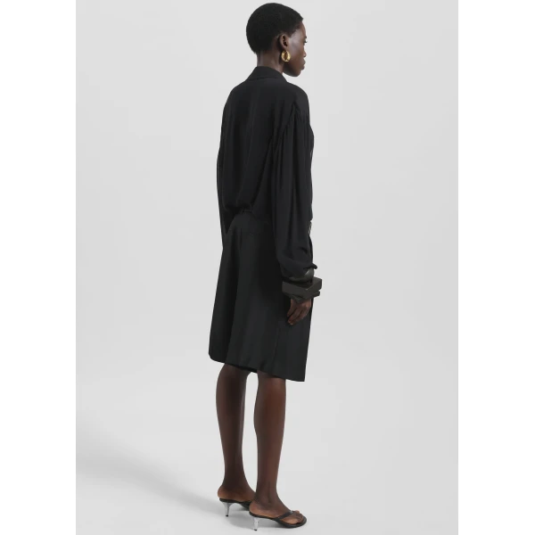 The Frankie Shop Marfa Pleated Silk Bermuda Shorts - Black - Oversized Minimalist Shorts in Black - Shop at Luxury Shoes 