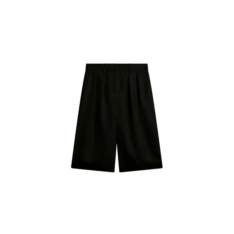 The Frankie Shop Marfa Pleated Silk Bermuda Shorts - Black - Oversized Minimalist Shorts in Black - Shop at Luxury Shoes 