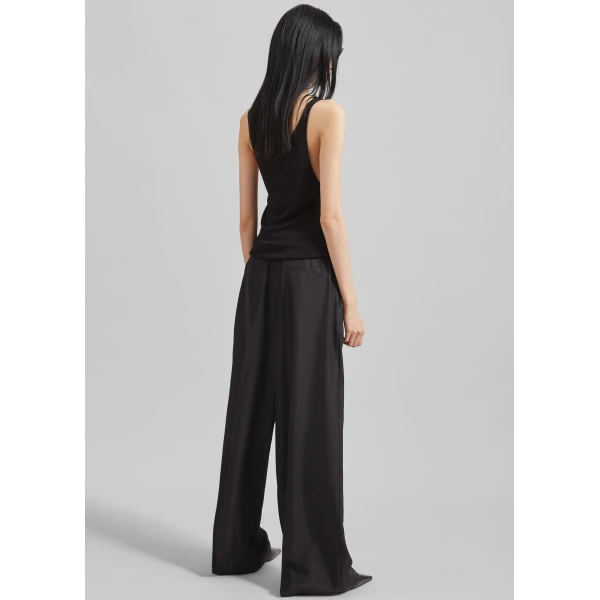 The Frankie Shop Marfa Pleated Silk Trousers - Black - Oversized Minimalist Pants in Black - Shop at Luxury Shoes 