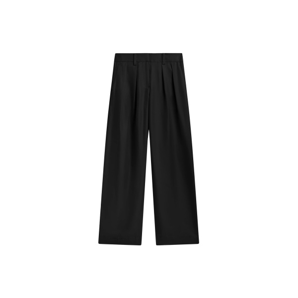 The Frankie Shop Marfa Pleated Silk Trousers - Black - Oversized Minimalist Pants in Black - Shop at Luxury Shoes 