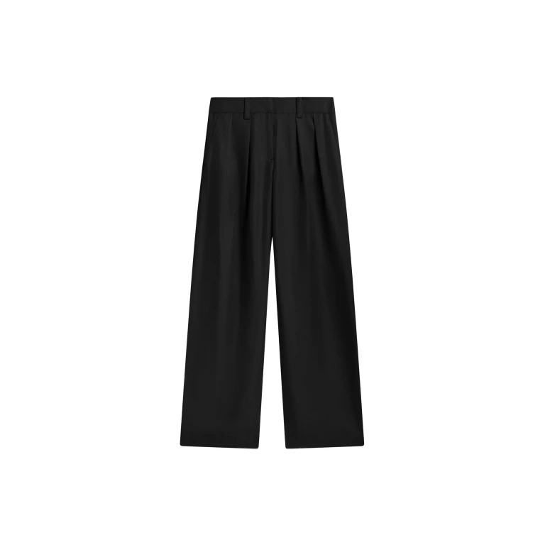 The Frankie Shop Marfa Pleated Silk Trousers - Black - Oversized Minimalist Pants in Black - Shop at Luxury Shoes 