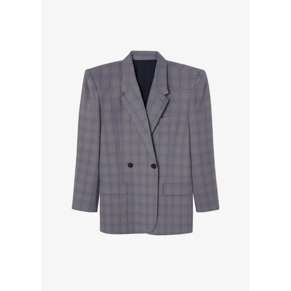 The Frankie Shop Marnay Padded Blazer - Grey Plaid - Oversized Minimalist Jackets in Grey - Shop at Luxury Shoes 