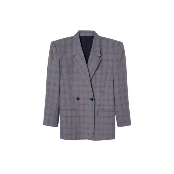 The Frankie Shop Marnay Padded Blazer - Grey Plaid - Oversized Minimalist Jackets in Grey - Shop at Luxury Shoes 