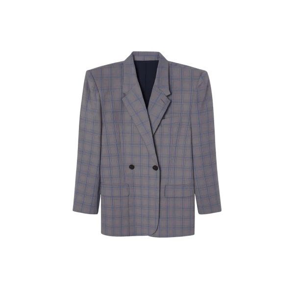 The Frankie Shop Marnay Padded Blazer - Grey Plaid - Oversized Minimalist Jackets in Grey - Shop at Luxury Shoes 