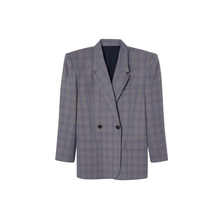The Frankie Shop Marnay Padded Blazer - Grey Plaid - Oversized Minimalist Jackets in Grey - Shop at Luxury Shoes 