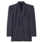The Frankie Shop Marnay Padded Blazer - Navy Plaid - Oversized Minimalist Jackets in Blue - Shop at Luxury Shoes 