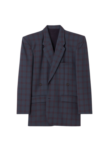 The Frankie Shop Marnay Padded Blazer - Navy Plaid - Oversized Minimalist Jackets in Blue - Shop at Luxury Shoes 