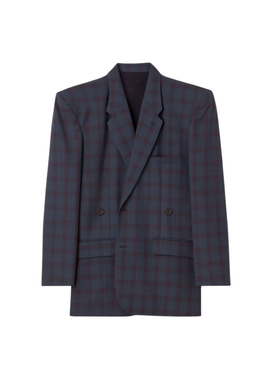 The Frankie Shop Marnay Padded Blazer - Navy Plaid - Oversized Minimalist Jackets in Blue - Shop at Luxury Shoes 