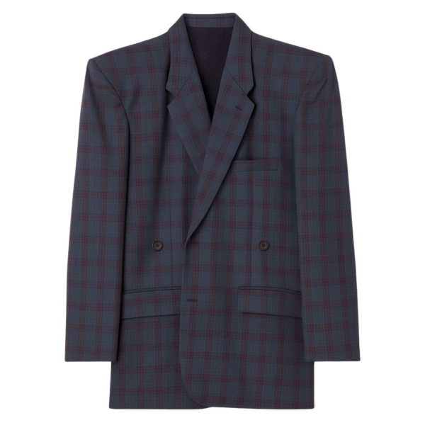 The Frankie Shop Marnay Padded Blazer - Navy Plaid - Oversized Minimalist Jackets in Blue - Shop at Luxury Shoes 