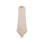 The Frankie Shop Maxen Mock Neck Bodysuit - Beige - Oversized Minimalist Bodysuit in Beige - Shop at Luxury Shoes 