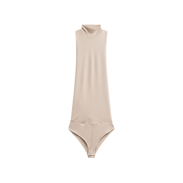 The Frankie Shop Maxen Mock Neck Bodysuit – Beige