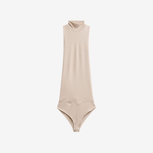 The Frankie Shop Maxen Mock Neck Bodysuit – Beige, view 9