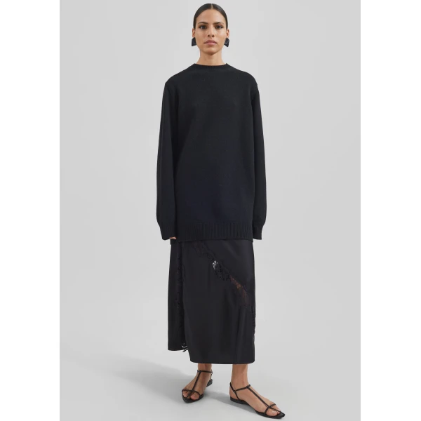 The Frankie Shop Maxime Knit Sweater Dress - Black - Oversized Minimalist Dresses in Black - Shop at Luxury Shoes 