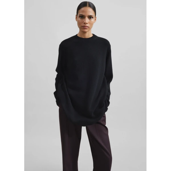 The Frankie Shop Maxime Knit Sweater Dress - Black - Oversized Minimalist Dresses in Black - Shop at Luxury Shoes 