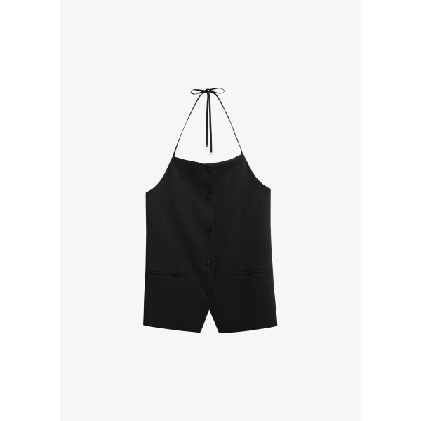 The Frankie Shop Melwin Halter Vest - Black - Oversized Minimalist Jackets in Black - Shop at Luxury Shoes 