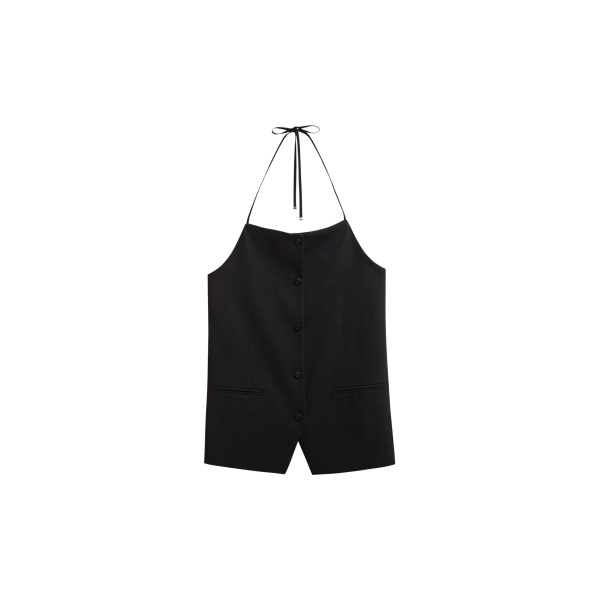 The Frankie Shop Melwin Halter Vest - Black - Oversized Minimalist Jackets in Black - Shop at Luxury Shoes 