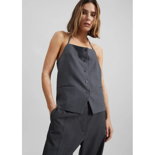 The Frankie Shop Melwin Halter Vest - Grey - Oversized Minimalist Jackets in Grey - Shop at Luxury Shoes 
