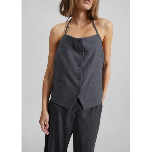 The Frankie Shop Melwin Halter Vest - Grey - Oversized Minimalist Jackets in Grey - Shop at Luxury Shoes 