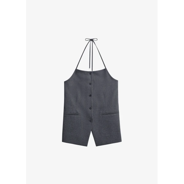 The Frankie Shop Melwin Halter Vest - Grey - Oversized Minimalist Jackets in Grey - Shop at Luxury Shoes 